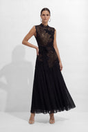 Haven | Women's High Neck Lace Bodice Chiffon Maxi Dress