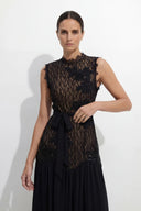 Haven | Women's High Neck Lace Bodice Chiffon Maxi Dress