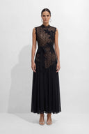 Haven | Women's High Neck Lace Bodice Chiffon Maxi Dress