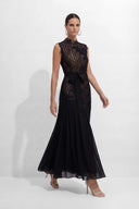 Haven | Women's High Neck Lace Bodice Chiffon Maxi Dress