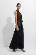 Haven | Women's High Neck Lace Bodice Chiffon Maxi Dress