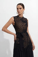 Haven | Women's High Neck Lace Bodice Chiffon Maxi Dress