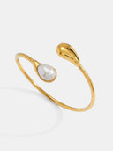 Hayley | Women's Open Cuff Dual End Detail Teardrop Pearl Bangle