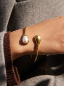 Hayley | Women's Open Cuff Dual End Detail Teardrop Pearl Bangle