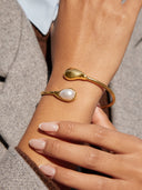 Hayley | Women's Open Cuff Dual End Detail Teardrop Pearl Bangle