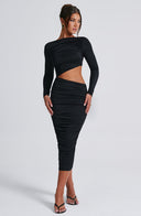 Henley | Women's Long Sleeve Ruched Bodycon Cut-Out Midi Party Dress
