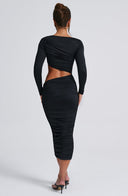 Henley | Women's Long Sleeve Ruched Bodycon Cut-Out Midi Party Dress