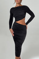 Henley | Women's Long Sleeve Ruched Bodycon Cut-Out Midi Party Dress