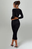 Henley | Women's Long Sleeve Ruched Bodycon Cut-Out Midi Party Dress