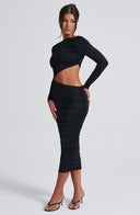 Henley | Women's Long Sleeve Ruched Bodycon Cut-Out Midi Party Dress