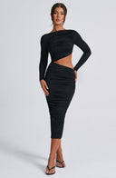 Henley | Women's Long Sleeve Ruched Bodycon Cut-Out Midi Party Dress