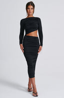 Henley | Women's Long Sleeve Ruched Bodycon Cut-Out Midi Party Dress