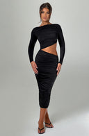 Henley | Women's Long Sleeve Ruched Bodycon Cut-Out Midi Party Dress