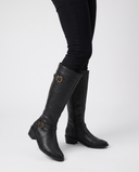 Ilaria | Women's Pointed Toe Buckle Strap Low Block Heel Knee High Riding Boots