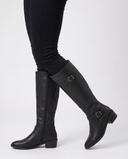 Ilaria | Women's Pointed Toe Buckle Strap Low Block Heel Knee High Riding Boots