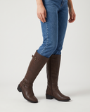 Ilaria | Women's Pointed Toe Buckle Strap Low Block Heel Knee High Riding Boots