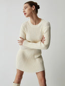 Iliana | Women's Crew Neck Long Sleeve Flared Hem Ribbed Knit Mini Dress