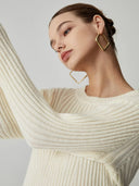 Iliana | Women's Crew Neck Long Sleeve Flared Hem Ribbed Knit Mini Dress