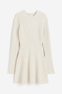 Iliana | Women's Crew Neck Long Sleeve Flared Hem Ribbed Knit Mini Dress
