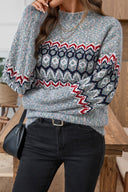 Indigo | Women's Casual Long Sleeve Geometric Knit Winter Sweater