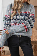 Indigo | Women's Casual Long Sleeve Geometric Knit Winter Sweater