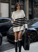 Indira | Women's Drop Shoulder Long Sleeve Striped Turtleneck Sweater