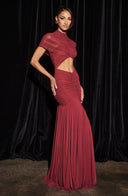 Inessa | Women's High Neck Short Sleeve Ruched Front Cutout Maxi Dress