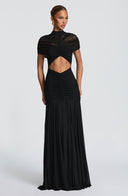 Inessa | Women's High Neck Short Sleeve Ruched Front Cutout Maxi Dress