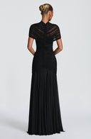 Inessa | Women's High Neck Short Sleeve Ruched Front Cutout Maxi Dress