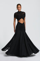 Inessa | Women's High Neck Short Sleeve Ruched Front Cutout Maxi Dress