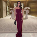 Itzel | Women's Strapless Sweetheart Neck Draped Front Ruched Maxi Dress