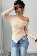Jacinda | Women's One Shoulder Long Sleeve Asymmetric Knit Sweater