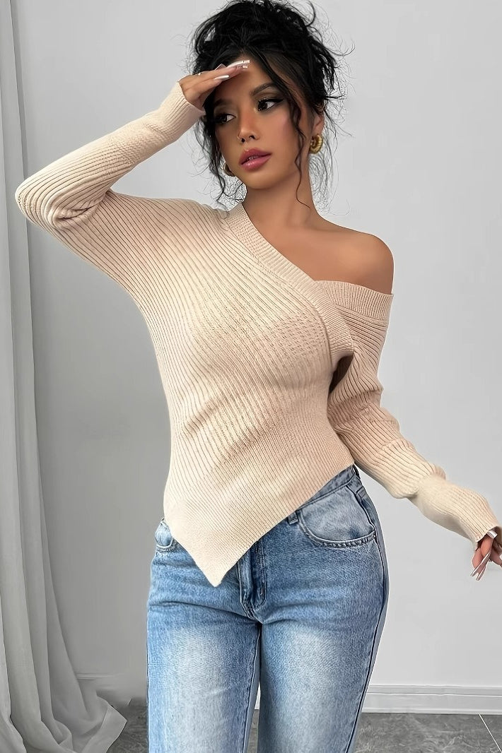 Jacinda | Women's One Shoulder Long Sleeve Asymmetric Knit Sweater