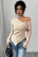 Jacinda | Women's One Shoulder Long Sleeve Asymmetric Knit Sweater