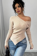 Jacinda | Women's One Shoulder Long Sleeve Asymmetric Knit Sweater