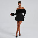 Jaliyah | Women's Off Shoulder Long Sleeve Flared Skirt Plush Trim Mini Dress