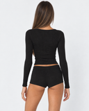 Janine | Women's Ribbed V Neck Long Sleeve Henley Pajama Set with Shorts