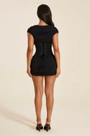 Jayla | Women's Plunge Neck Cap Sleeve Lace Up Back Ruched Corset Mini Dress
