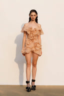 Jazlyn | Women's V-Neck Off-Shoulder Ruffled Mini Summer Dress