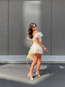 Jazlyn | Women's V-Neck Off-Shoulder Ruffled Mini Summer Dress
