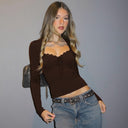 Jazlynn | Women's Square Neck Long Sleeve Bow Tie Front Lace Trim Top