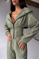 Jazmine | Women's Zip Front Long Sleeve Hooded Drawstring Two Piece Set