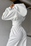 Jazmine | Women's Zip Front Long Sleeve Hooded Drawstring Two Piece Set