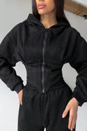 Jazmine | Women's Zip Front Long Sleeve Hooded Drawstring Two Piece Set
