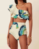 Jennifer | Women’s One-Shoulder Ruffle High-Waist Bikini Set Swimsuit
