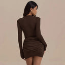 Jessara | Women's Boat Neck Long Sleeve Ruched Draped Front Mini Dress