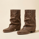 Joanie | Women's Square Toe Eyelet Detail Low Block Ankle Heel Boots