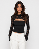 Joanne | Women's Floral Lace Panel High Neck Long Sleeve Top with Chest Cutout