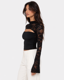 Joanne | Women's Floral Lace Panel High Neck Long Sleeve Top with Chest Cutout