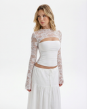 Joanne | Women's Floral Lace Panel High Neck Long Sleeve Top with Chest Cutout